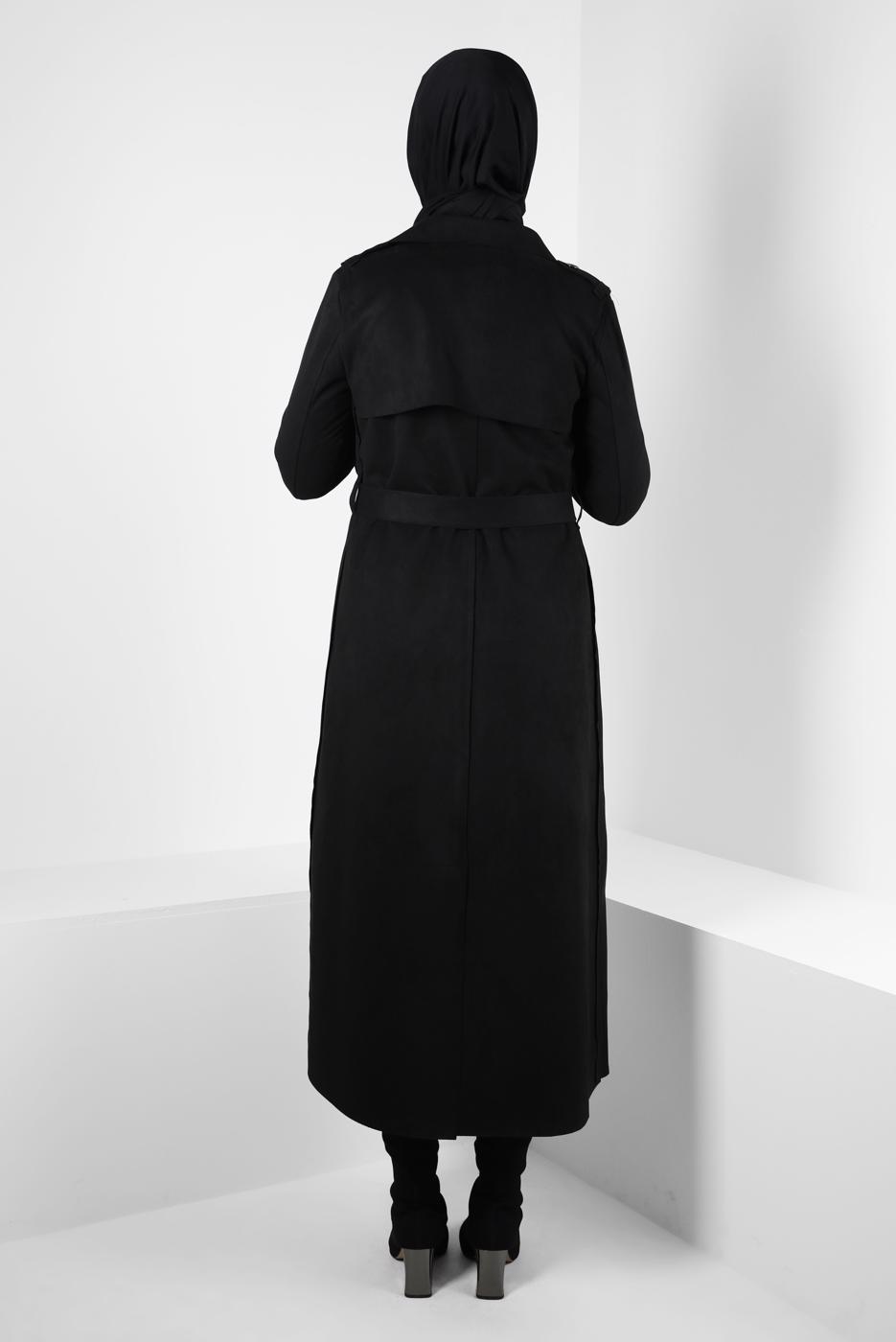 Vêtements hijab NOIR TRENCH-COAT EN DAIM CEINTURE T 5627