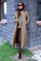 Tesettür giyim BEJ KEMERLİ SÜET TRENÇKOT T 5627