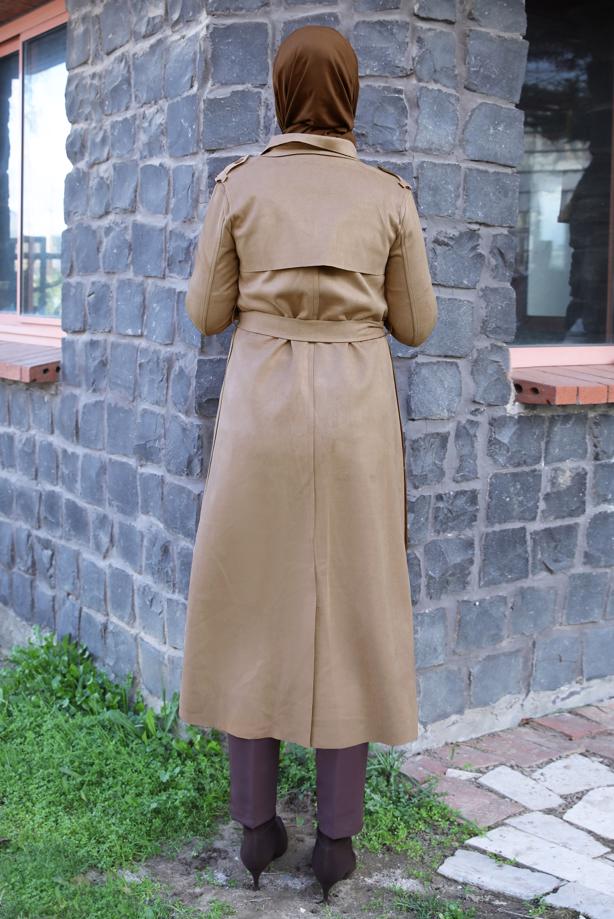 Vêtements hijab BEIGE TRENCH-COAT EN DAIM CEINTURE T 5627 - TRENDTESETTÜR