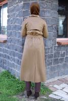 Tesettür giyim BEJ KEMERLİ SÜET TRENÇKOT T 5627