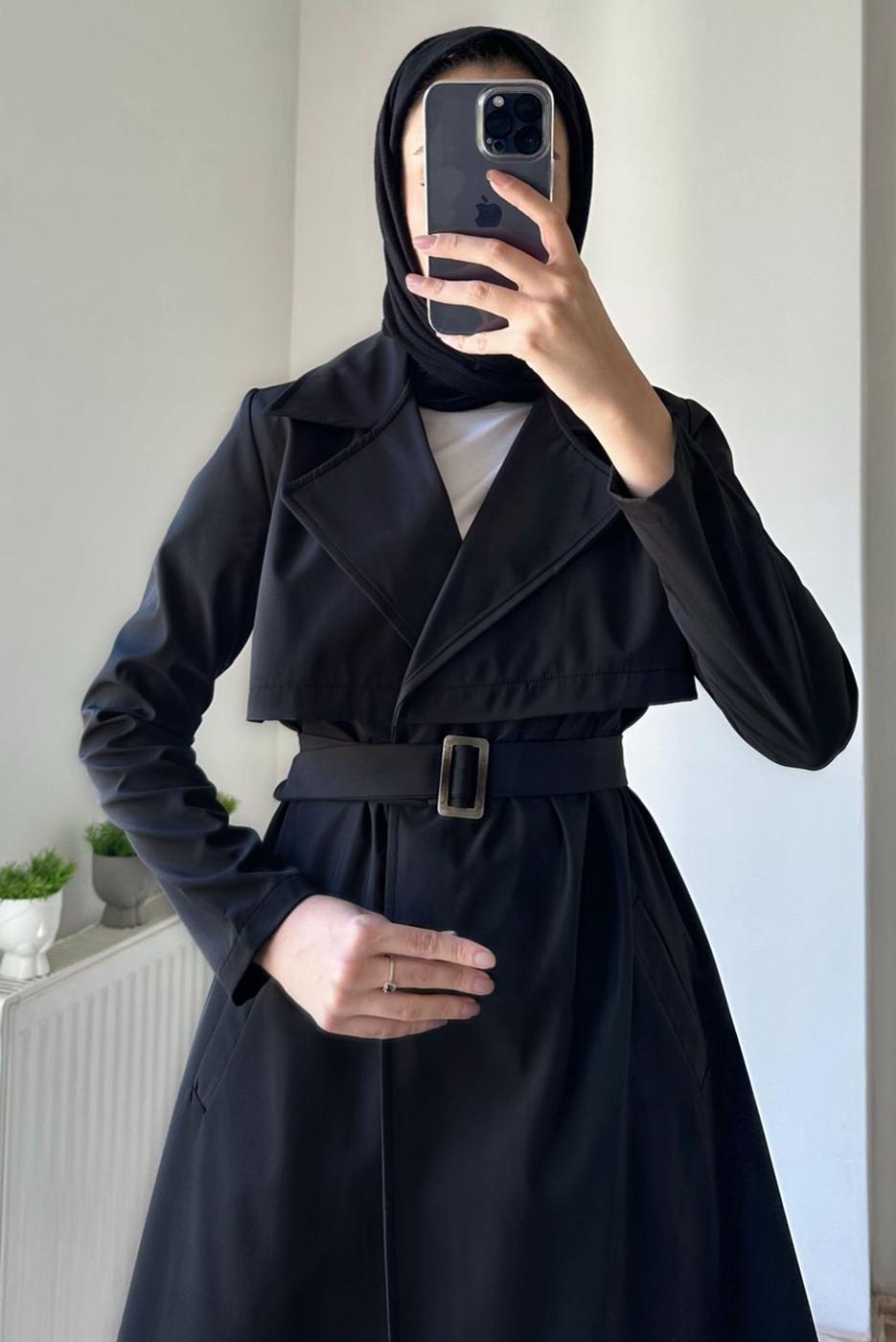 Vêtements hijab NOIR TRENCH CEINTURE CEINTURE T 7395
