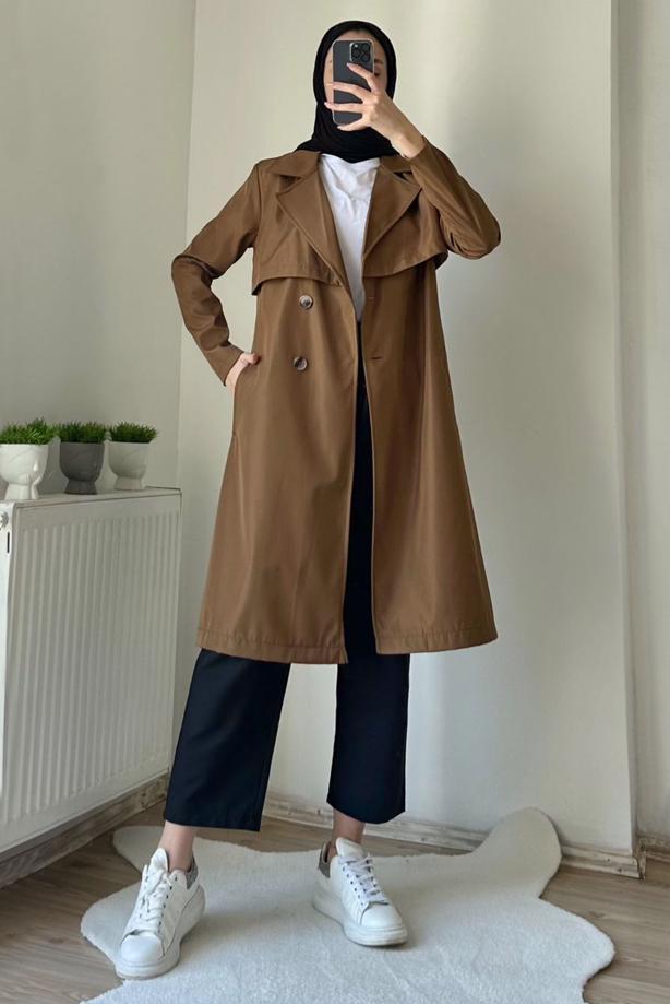 Vêtements hijab BRUN TRENCH CEINTURE CEINTURE T 7395 - TRENDTESETTÜR