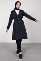 Tesettür giyim LACİVERT KRUVAZE YAKA KEMERLİ TRENÇKOT T 7395