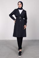Tesettür giyim LACİVERT KRUVAZE YAKA KEMERLİ TRENÇKOT T 7395