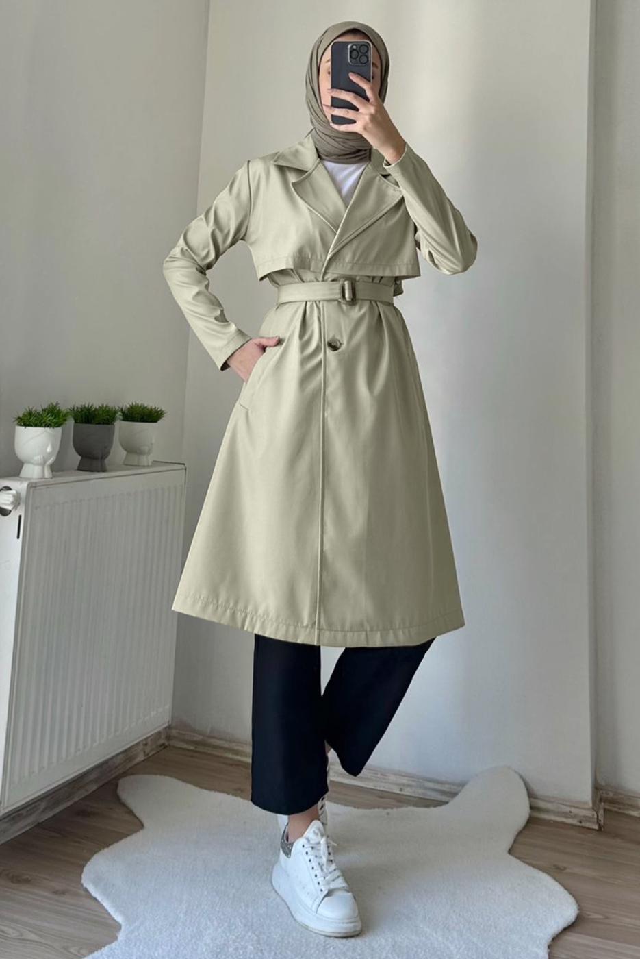 Hijab clothing BEIGE BELTED TRENCH COAT T 7395