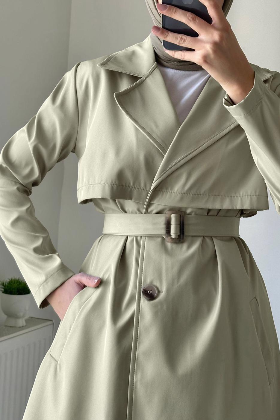 Hijab clothing BEIGE BELTED TRENCH COAT T 7395