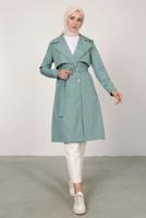 Tesettür giyim YEŞİL KRUVAZE YAKA KEMERLİ TRENÇKOT T 7395