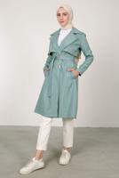 Tesettür giyim YEŞİL KRUVAZE YAKA KEMERLİ TRENÇKOT T 7395