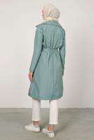 Tesettür giyim YEŞİL KRUVAZE YAKA KEMERLİ TRENÇKOT T 7395