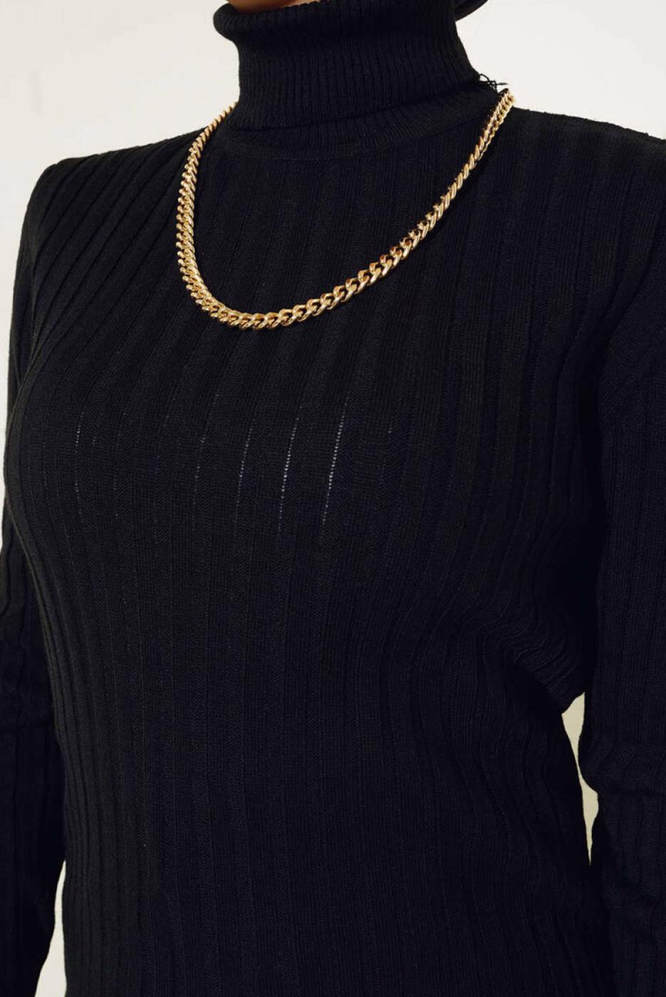 Tesettür giyim SİYAH BALIKÇI YAKA TRİKO BODY T 0485