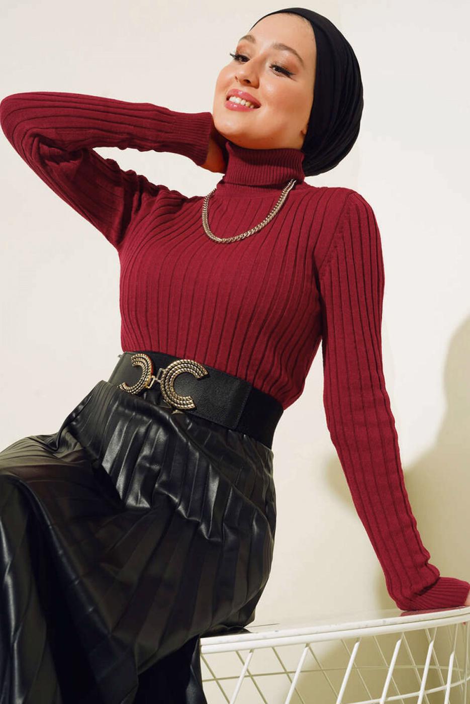 Vêtements hijab ROUGE BORDEAUX BODY TRICOT COL ROULÉ T 0485