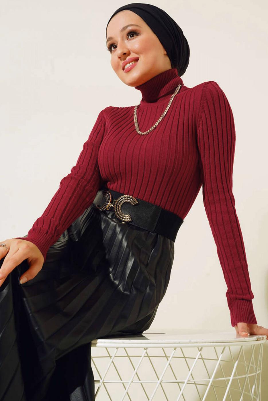 Vêtements hijab ROUGE BORDEAUX BODY TRICOT COL ROULÉ T 0485