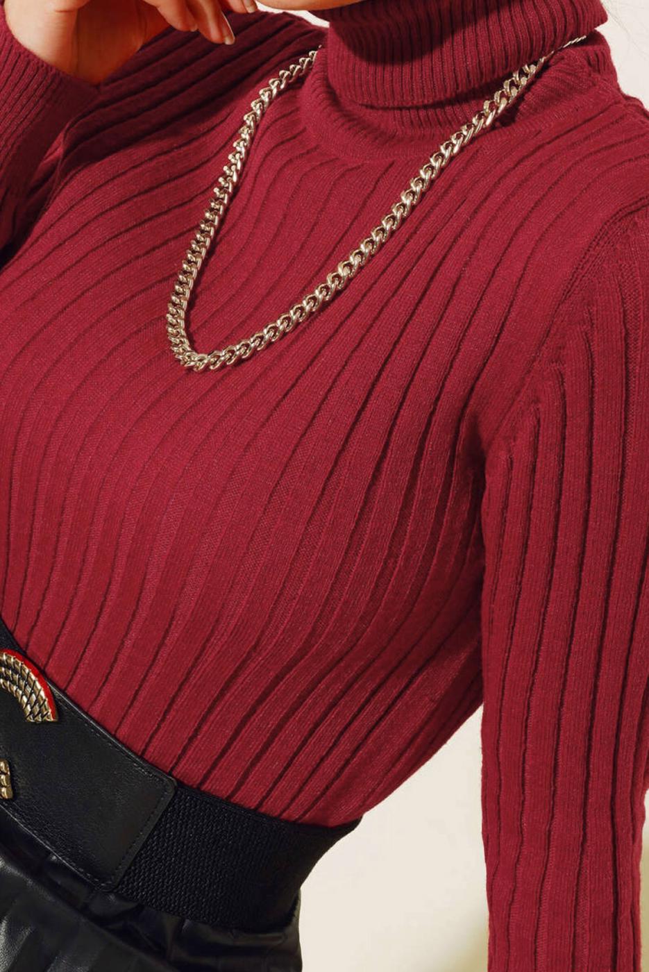 Vêtements hijab ROUGE BORDEAUX BODY TRICOT COL ROULÉ T 0485