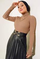 Tesettür giyim KAHVE BALIKÇI YAKA TRİKO BODY T 0485