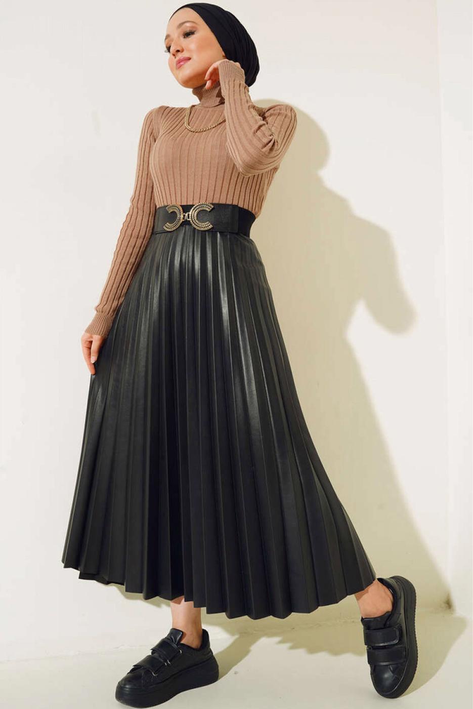 Tesettür giyim KAHVE BALIKÇI YAKA TRİKO BODY T 0485