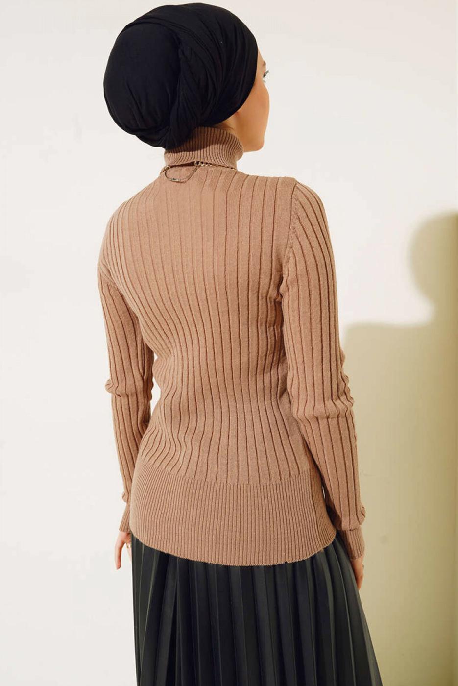 Tesettür giyim KAHVE BALIKÇI YAKA TRİKO BODY T 0485