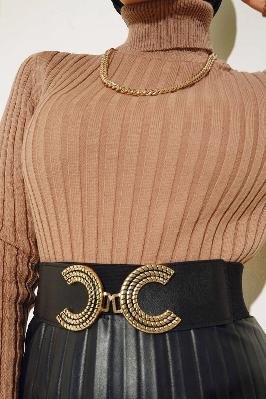 Tesettür giyim KAHVE BALIKÇI YAKA TRİKO BODY T 0485