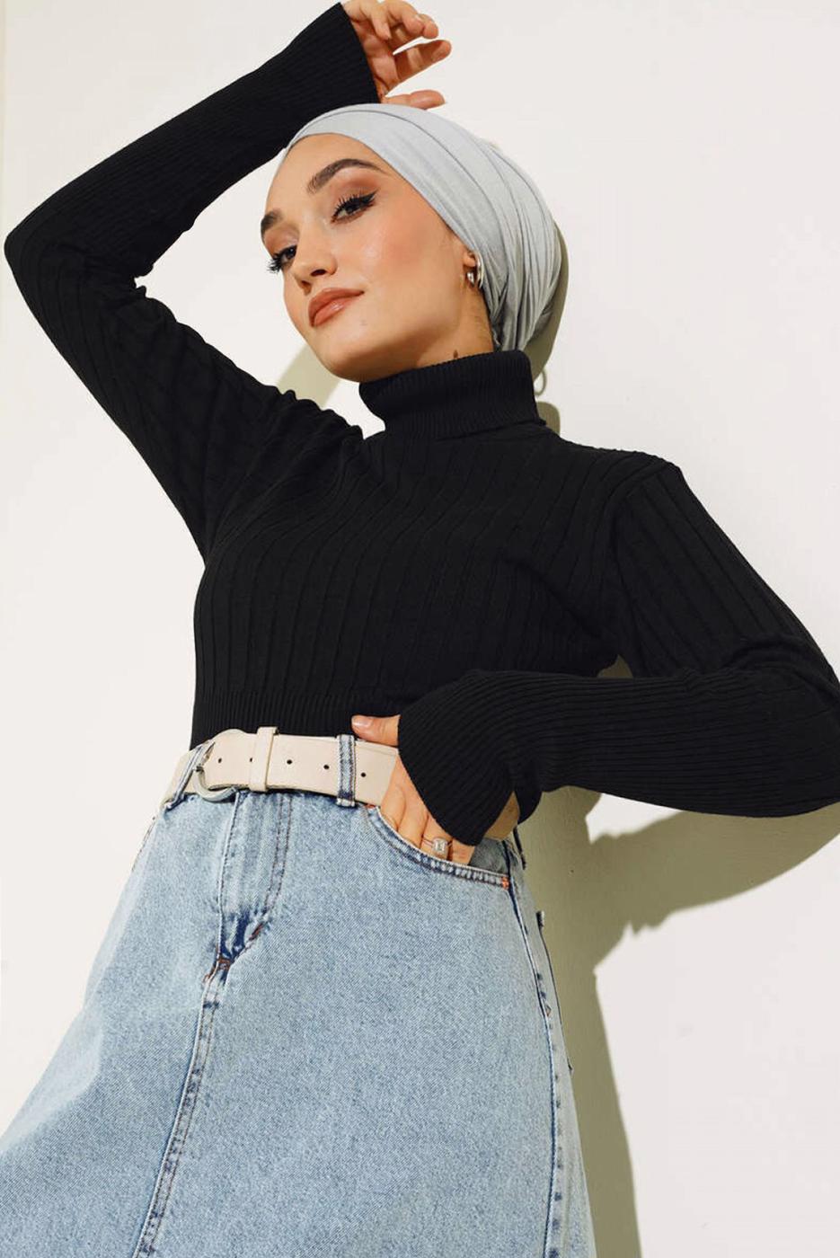 Tesettür giyim SİYAH TRİKO KAZAK T 3105