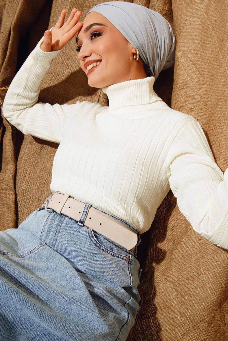 Tesettür giyim EKRU TRİKO KAZAK T 3105