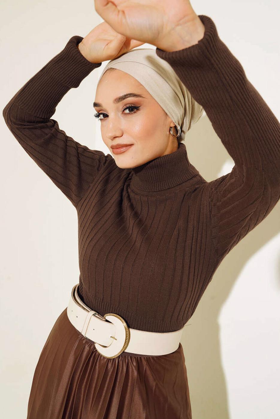 Tesettür giyim KAHVE TRİKO KAZAK T 3105
