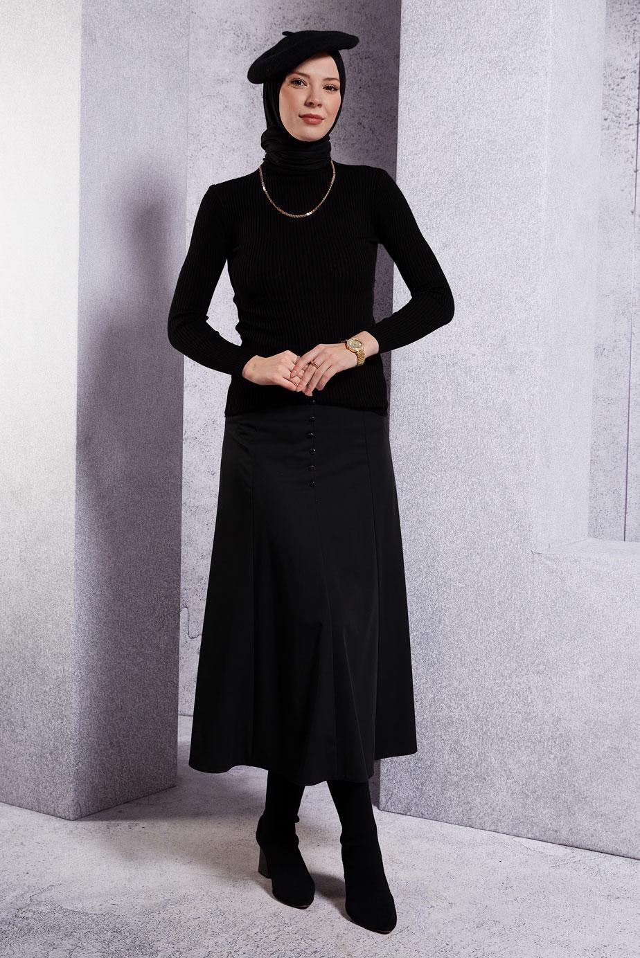 Tesettür giyim SİYAH BOĞAZLI TRİKO KAZAK T 6408