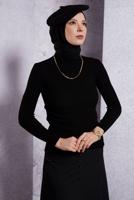 Tesettür giyim SİYAH BOĞAZLI TRİKO KAZAK T 6408