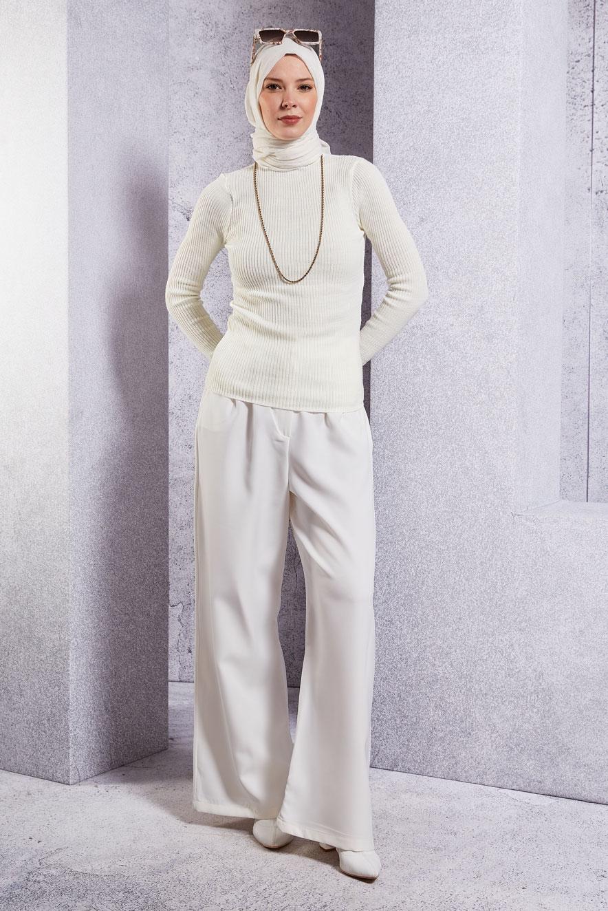 Tesettür giyim EKRU BOĞAZLI TRİKO KAZAK T 6408