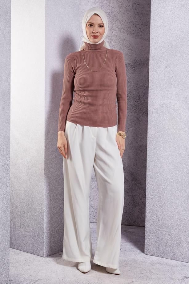 Vêtements hijab POUDRE PULL EN MAILLE À COL ROULÉ T 6408 - TRENDTESETTÜR