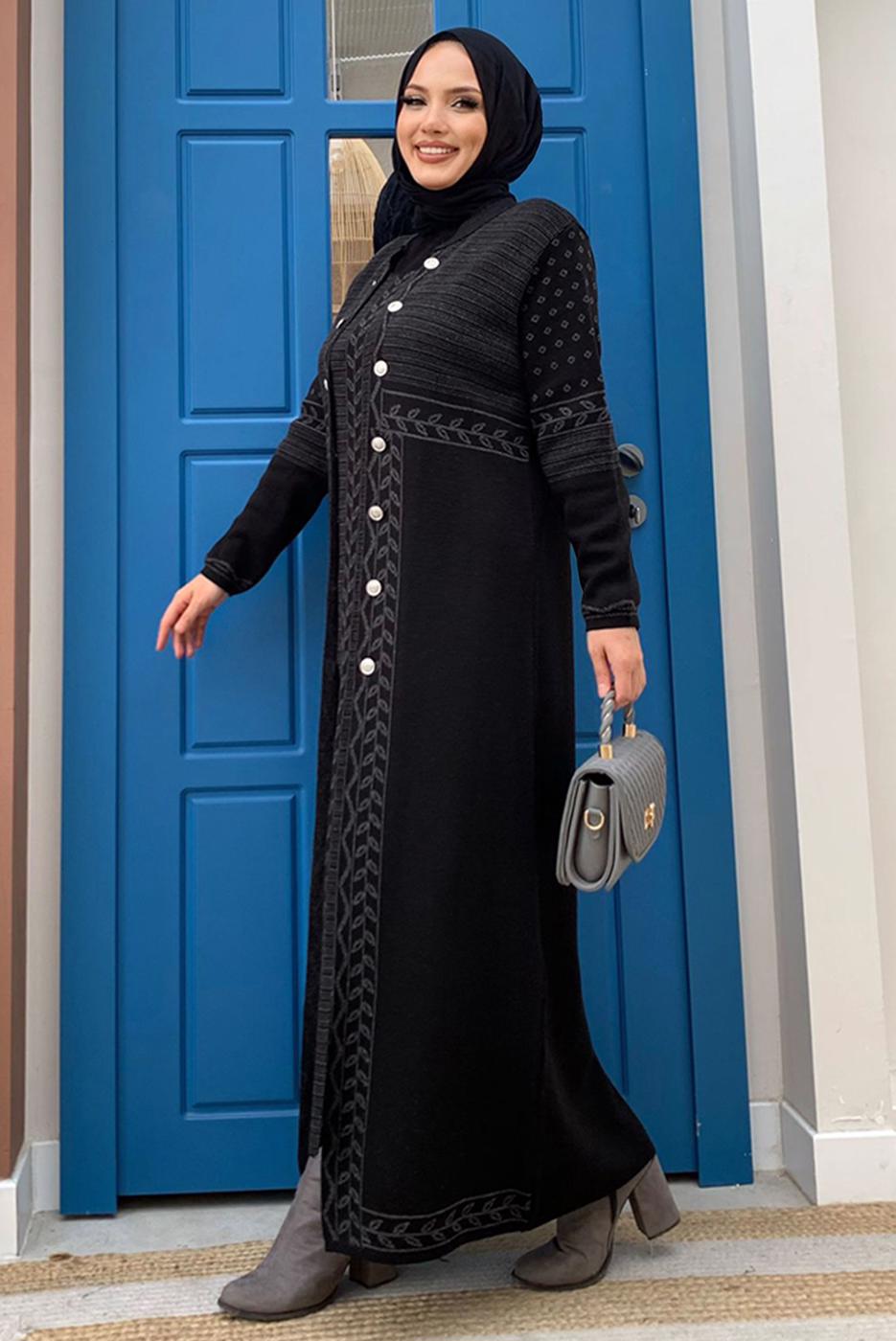 Hijab clothing BLACK PATTERNED KNITWEAR JACKET T 70332