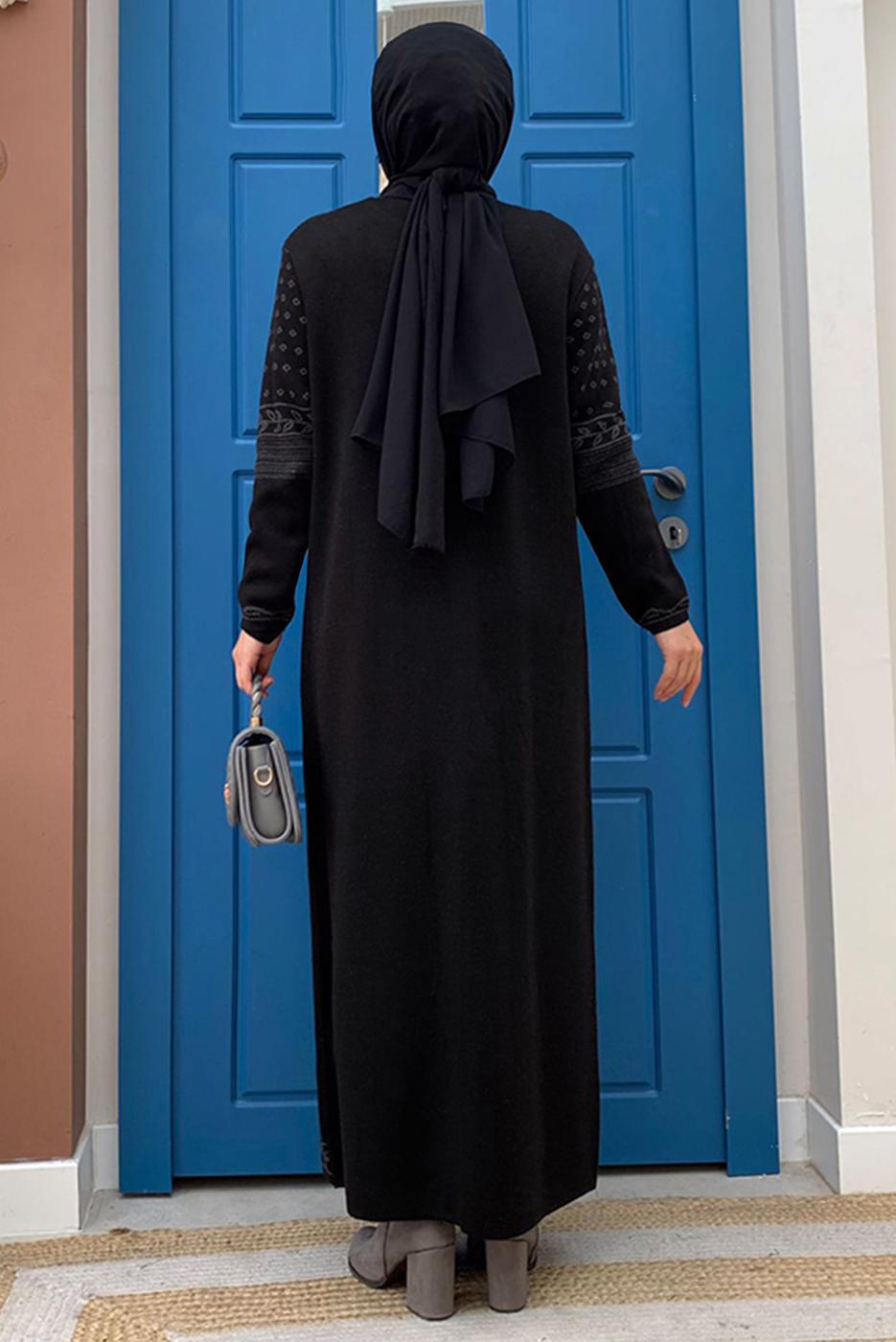 Hijab clothing BLACK PATTERNED KNITWEAR JACKET T 70332