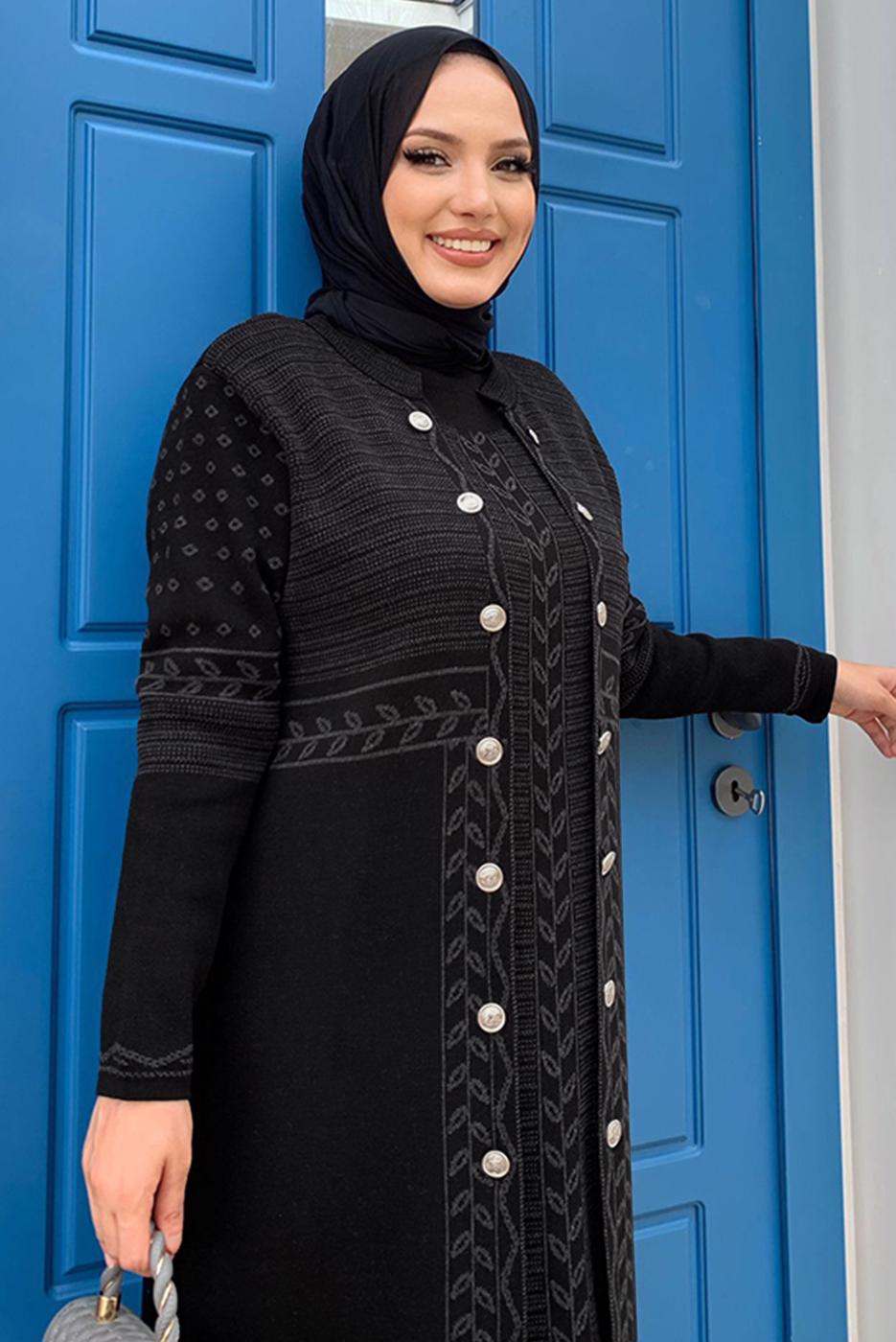 Hijab clothing BLACK PATTERNED KNITWEAR JACKET T 70332