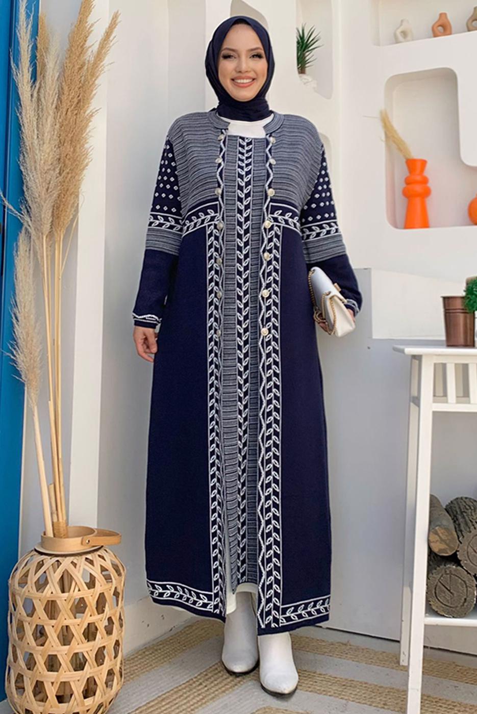 Tesettür giyim LACİVERT DESENLİ TRİKO CEKET T 70332