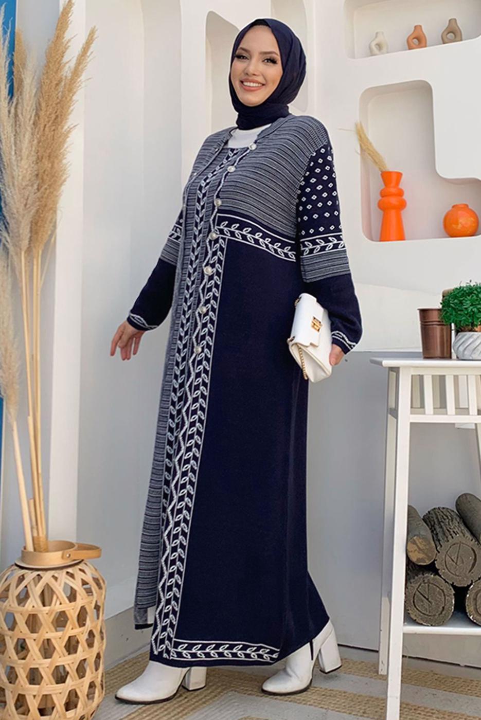 Tesettür giyim LACİVERT DESENLİ TRİKO CEKET T 70332