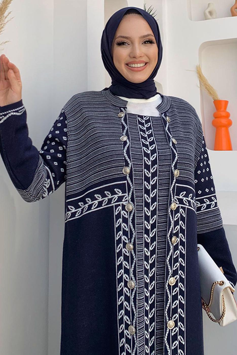 Tesettür giyim LACİVERT DESENLİ TRİKO CEKET T 70332