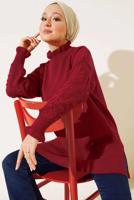 Tesettür giyim BORDO FIRFIR DETAYLI TRİKO KAZAK T 8003