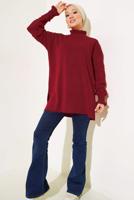 Tesettür giyim BORDO FIRFIR DETAYLI TRİKO KAZAK T 8003