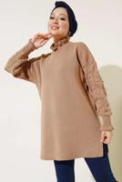 Tesettür giyim KAHVE FIRFIR DETAYLI TRİKO KAZAK T 8003
