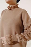 Tesettür giyim KAHVE FIRFIR DETAYLI TRİKO KAZAK T 8003