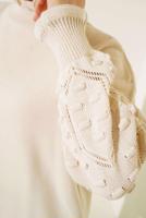 Tesettür giyim EKRU FIRFIR DETAYLI TRİKO KAZAK T 8003