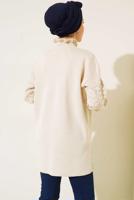 Tesettür giyim EKRU FIRFIR DETAYLI TRİKO KAZAK T 8003