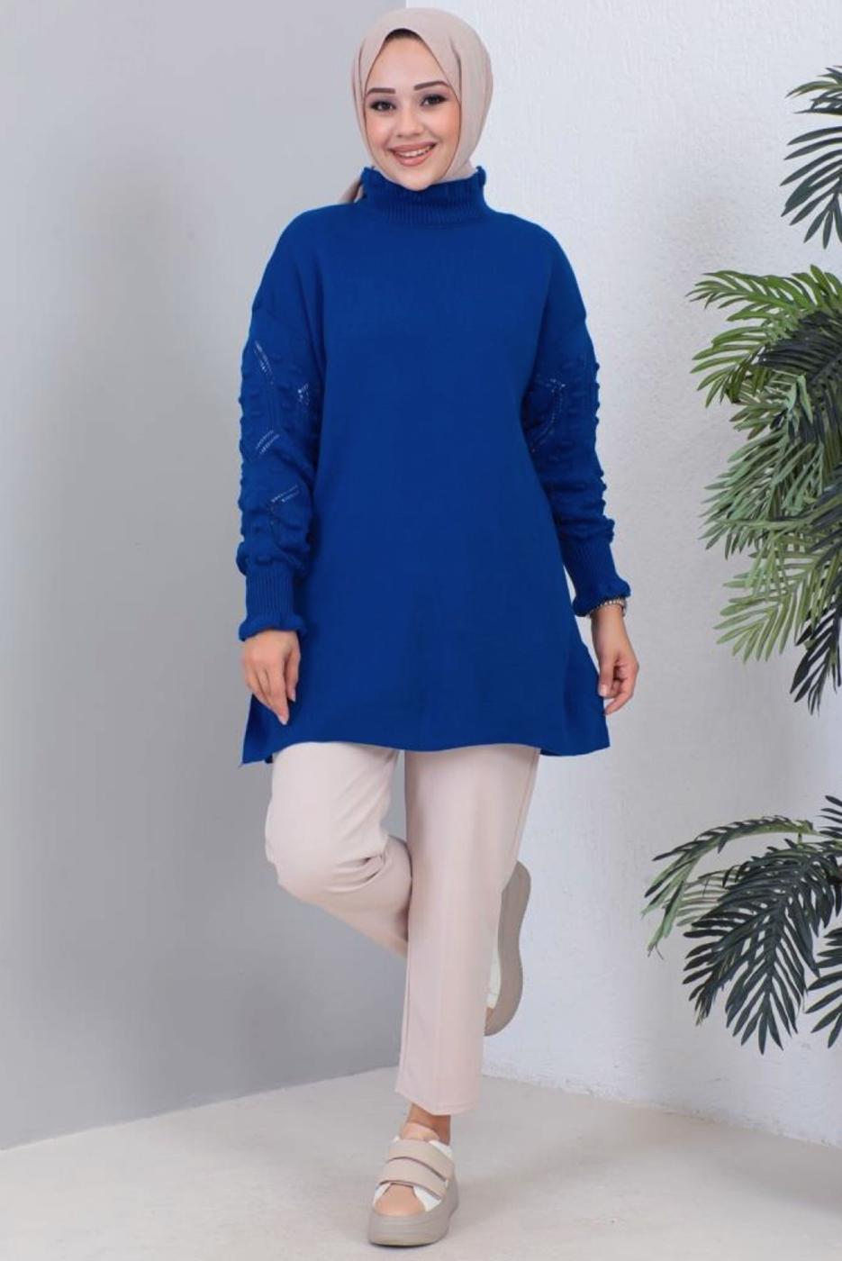 Tesettür giyim LACİVERT FIRFIR DETAYLI TRİKO KAZAK T 8003