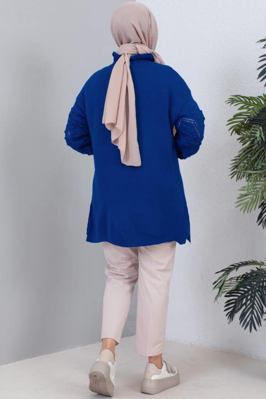 Tesettür giyim LACİVERT FIRFIR DETAYLI TRİKO KAZAK T 8003