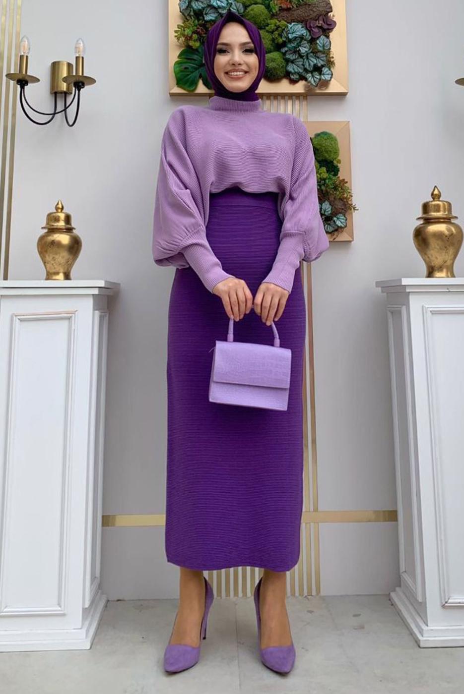 Hijab clothing PURPLE KNITWEAR SWEATER T 8136