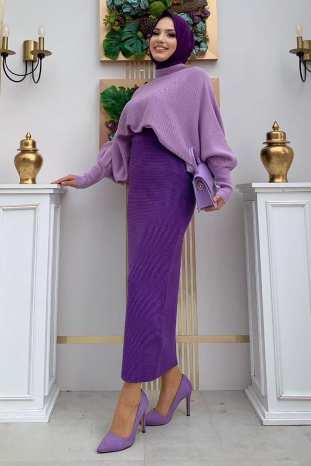 Vêtements hijab POURPRE PULL EN MAILLE T 8136 - TRENDTESETTÜR