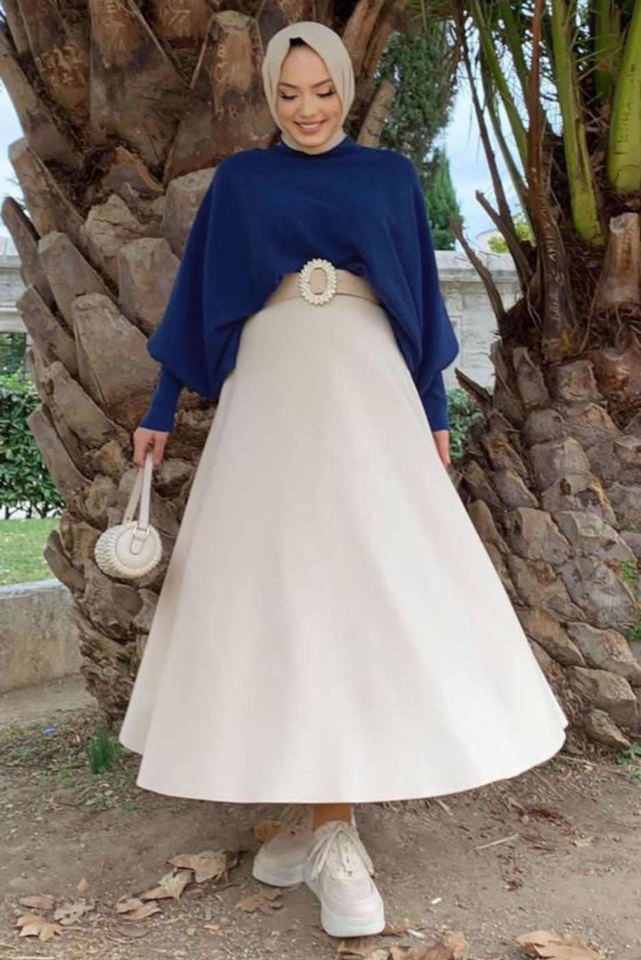 Tesettür giyim LACİVERT YARASA KOL TRİKO KAZAK T 8136