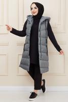 Tesettür giyim GRİ KAPÜŞONLU CEP DETAYLI ŞİŞME YELEK T 0221