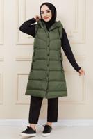 Tesettür giyim HAKİ KAPÜŞONLU CEP DETAYLI ŞİŞME YELEK T 0221