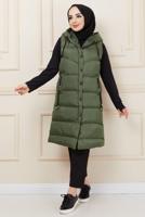 Tesettür giyim HAKİ KAPÜŞONLU CEP DETAYLI ŞİŞME YELEK T 0221