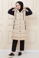 Tesettür giyim BEJ KAPÜŞONLU CEP DETAYLI ŞİŞME YELEK T 0221