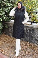 Tesettür giyim SİYAH KAPÜŞONLU ŞİŞME YELEK T 068
